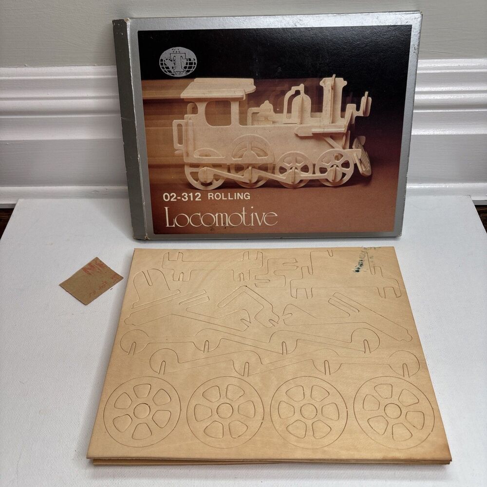 Vintage 02-312 Rolling Locomotive Wooden Model Kit NEW Unassembled NOS